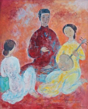 VCD Playing Vietnamese Instrument Asian Oil Paintings
